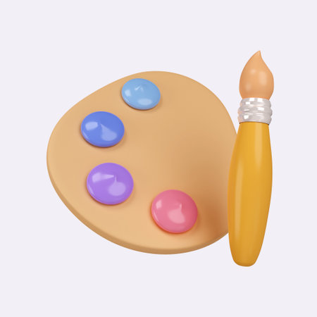 3d Palette and brush. minimal school icon. isolated on background, icon symbolの写真素材