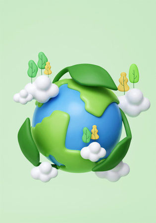 3d Earth Day Save World Environment. Sustainable industry. Ecological sustainability. Environmental, Social, and Corporate Governance concept. 3d rendering illustration.の写真素材