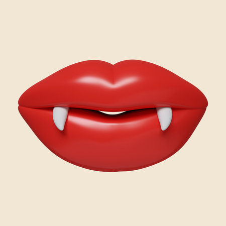 3d Halloween vampire mouth icon. Traditional element of decor for Halloween. icon isolated on gray background. 3d rendering illustration.の写真素材