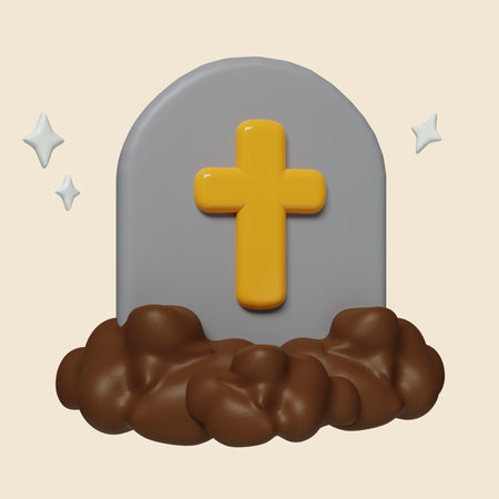 3d Halloween grave marker icon. Traditional element of decor for Halloween. icon isolated on gray background. 3d rendering illustration.の写真素材