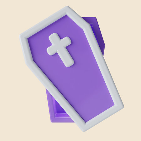 3d Halloween coffin icon. Traditional element of decor for Halloween. icon isolated on gray background. 3d rendering illustration.の写真素材