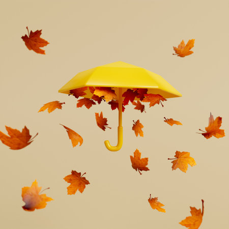 3d Maple leaf falling from umbrella. 3d rendering illustration.の写真素材