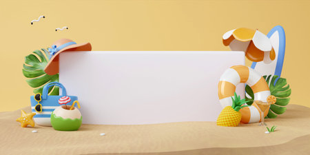 3d podium stand for product presentation with summer concept. platform for advertising. Concept of...