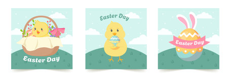 Set of happy celebration easter day media social stories flat design. Colored flat vector...