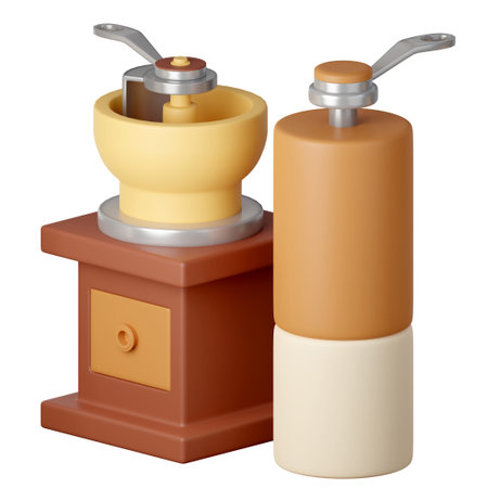 a set of coffee grinder coffee bean maker Cartoon Style Isolated on a White Background. 3d illustrationの写真素材