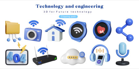 3D Collection of Modern Gadgets and Electronic Devices, 3d rendering illustration