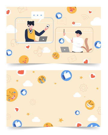 Set of World Social Media Day. June 30. Holiday concept. Template for background, banner, card, poster with text inscription. Vector illustration.のイラスト素材