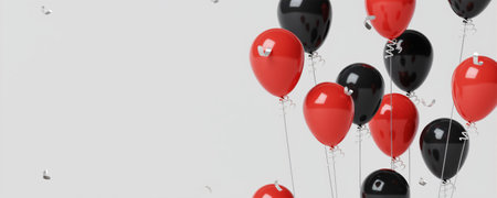 Cluster of Red and Black Balloons Against Light Background 3D Renderの写真素材