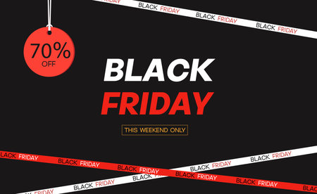Black Friday discount announcement with 70 percent off tag. Vector illustrations.のイラスト素材