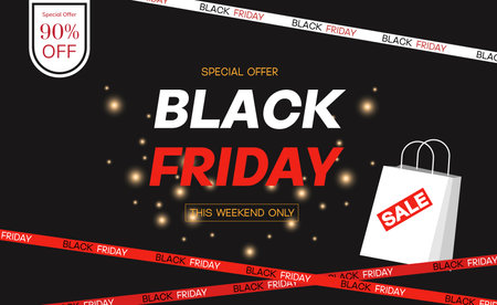 Black Friday special offer with sale bag and tape. Vector illustrations.のイラスト素材
