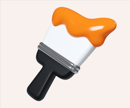 Bold Orange Paintbrush with Creative Design 3D Renderの写真素材