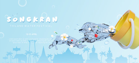 Songkran Water Festival Highlighting Thai Culture and Community Spirit, vector illustrationのイラスト素材