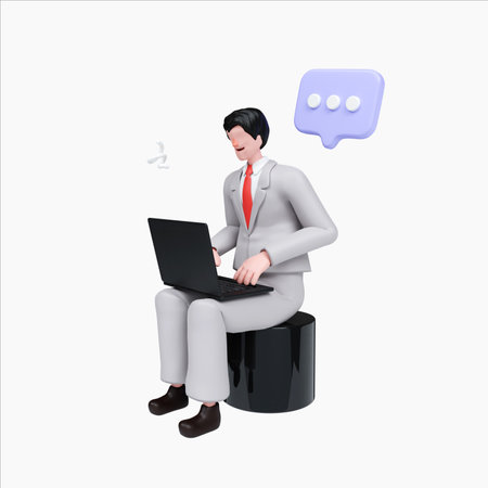 Business communication and productivity with remote working context. 3D render illustrationの写真素材