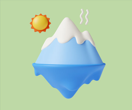 Eco melting glacier and sun illustration in playful design. 3D render illustrationの写真素材