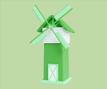Eco-friendly windmill representing sustainable energy production. 3D render illustrationの写真素材