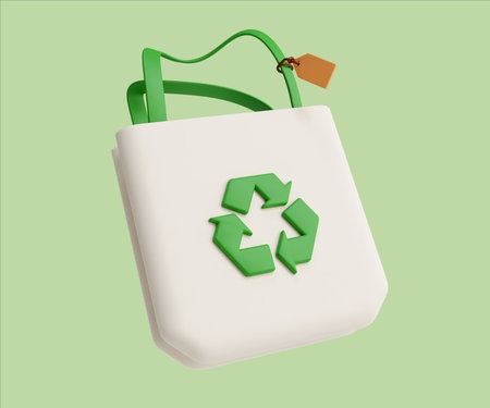 Eco-friendly tote bag with a recycling symbol. 3D render illustration