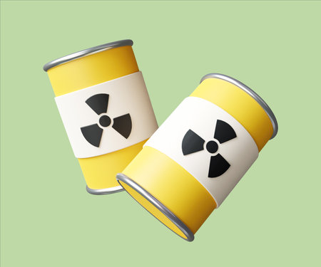 Radiation waste cans symbolizing environmental hazards 3D render illustrationの写真素材