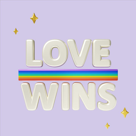 Pride love wins slogan with vibrant colors. 3D render illustrationの写真素材