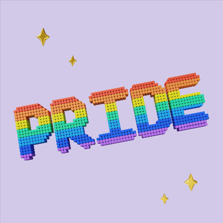 Pride statement in vibrant block letters. 3D render illustrationの写真素材