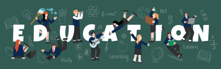Education theme showcasing diverse learning activities. Vector illustration