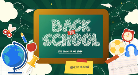 Education back to school illustration with engaging learning tools. Vector illustration