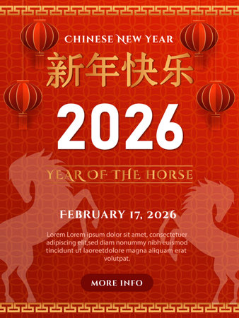 Chinese New Year 2026 poster celebrating the Year of the Horse. Vector illustrationのイラスト素材