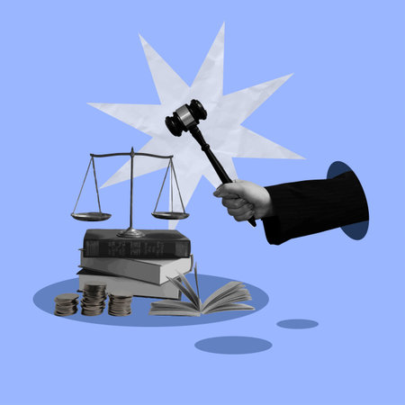 Justice portrayed through creativity with gavel and books. Vector illustrationのイラスト素材