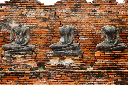 Ruin of Buddha statues in Ayutthaya historical park, Thailandのeditorial素材