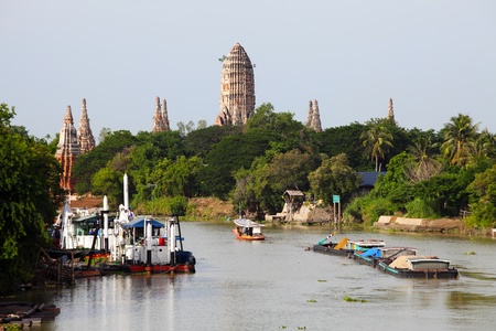 Twilight view of Thai temple during sunset in Ayutthayaのeditorial素材