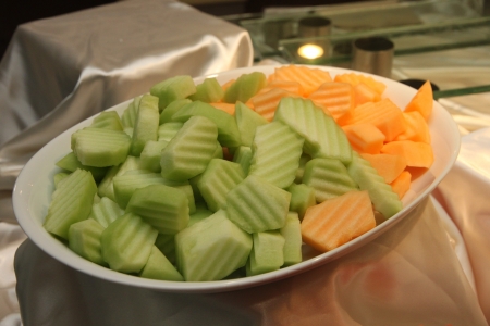 Cantaloupes slices it can be eaten の写真素材