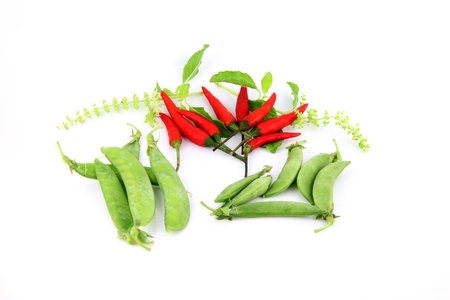 Granule bright red peppers be spicy,and String bean.の写真素材