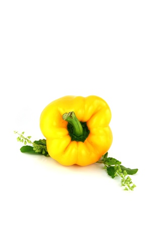 Yellow Bell peppers on white Background の写真素材