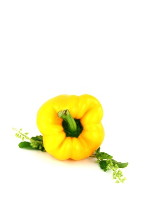 Yellow Bell peppers on white Background の写真素材
