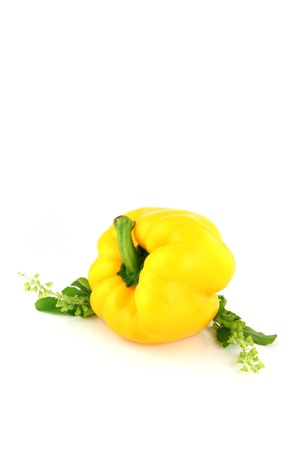 Yellow Bell peppers on white Background の写真素材