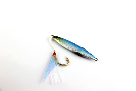 Focus The Jiging Lure is fishing on white Background.の写真素材