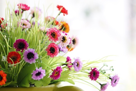 Flowers in a Green vase and Colorful Flowers.の写真素材