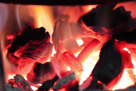 burning charcoal in the stove.It a very hot.の写真素材