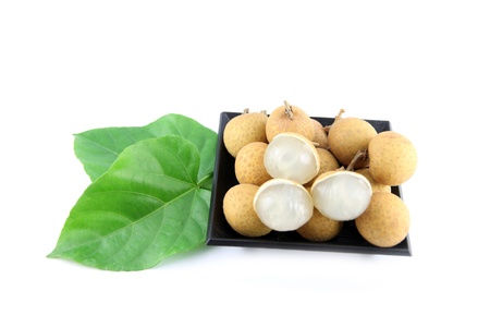 Longan of fruit in black dish on the white background.