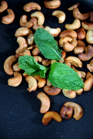Closeup Picture Roasted cashews in the pan.の写真素材
