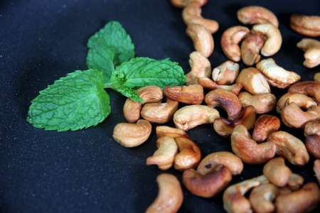 Closeup Picture Roasted cashews in the pan.の写真素材
