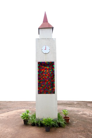 The clock tower is decorated with stained glass.