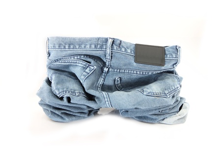 Closeup The back of the jeans on the floor の写真素材