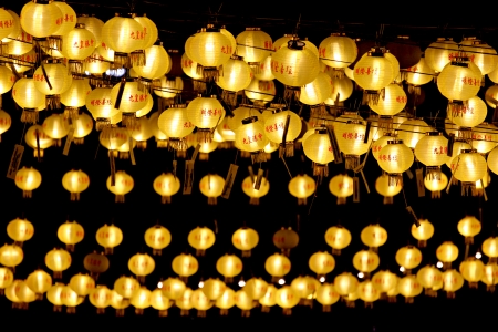 The yellow Chinese lanterns on Vegetarian Festival Kippur.の写真素材