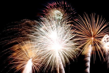 Variety of Colorful Fireworks or firecracker in the darkness 