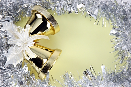 Crispy golden bells and decorations silver ribbon can use it in Christmas and New Year の写真素材