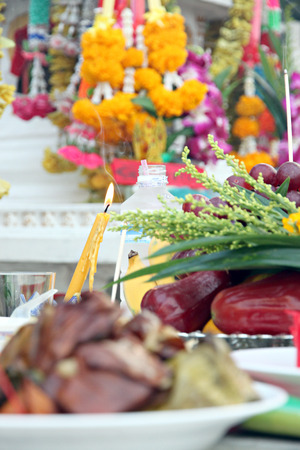 Food and Fruits to worship of Buddha in Chinese New Year day の写真素材