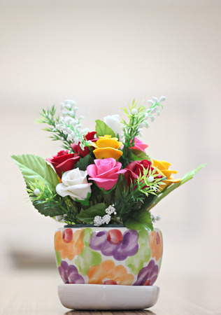 Flower pots with colorful roses is decoration house.の写真素材