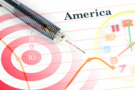 Closeup Mechanical pencil point to dot on America graph.の写真素材