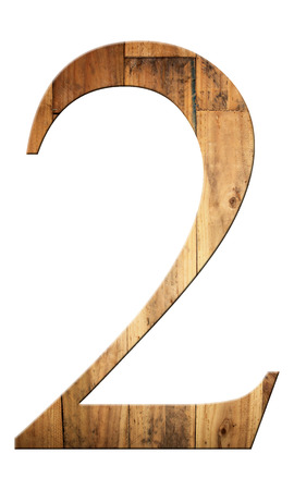 font of number two with textured wooden for objects background.の写真素材
