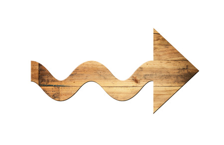 Directional arrow made of old wood surface for straight.の写真素材